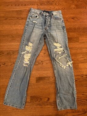 Aeropostale Light Blue Distressed Straight-Leg Jeans